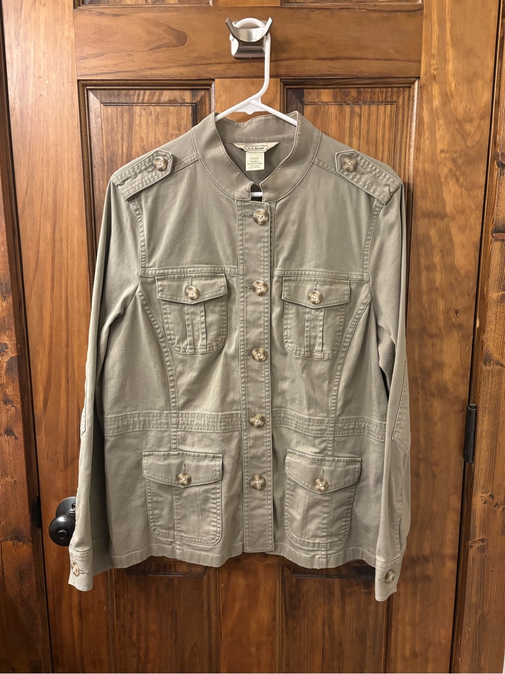L.L. Bean Olive Utility Military Jacket with Button Front
